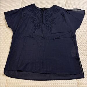 Banana Republic Navy Blue Embroidered Blouse